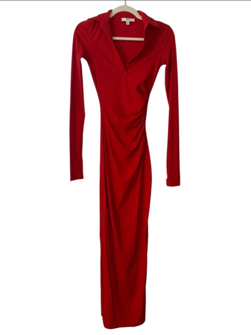 Khy Cherry Red Smooth Stretch Ruched Maxi Dress - Picture 2 of 5